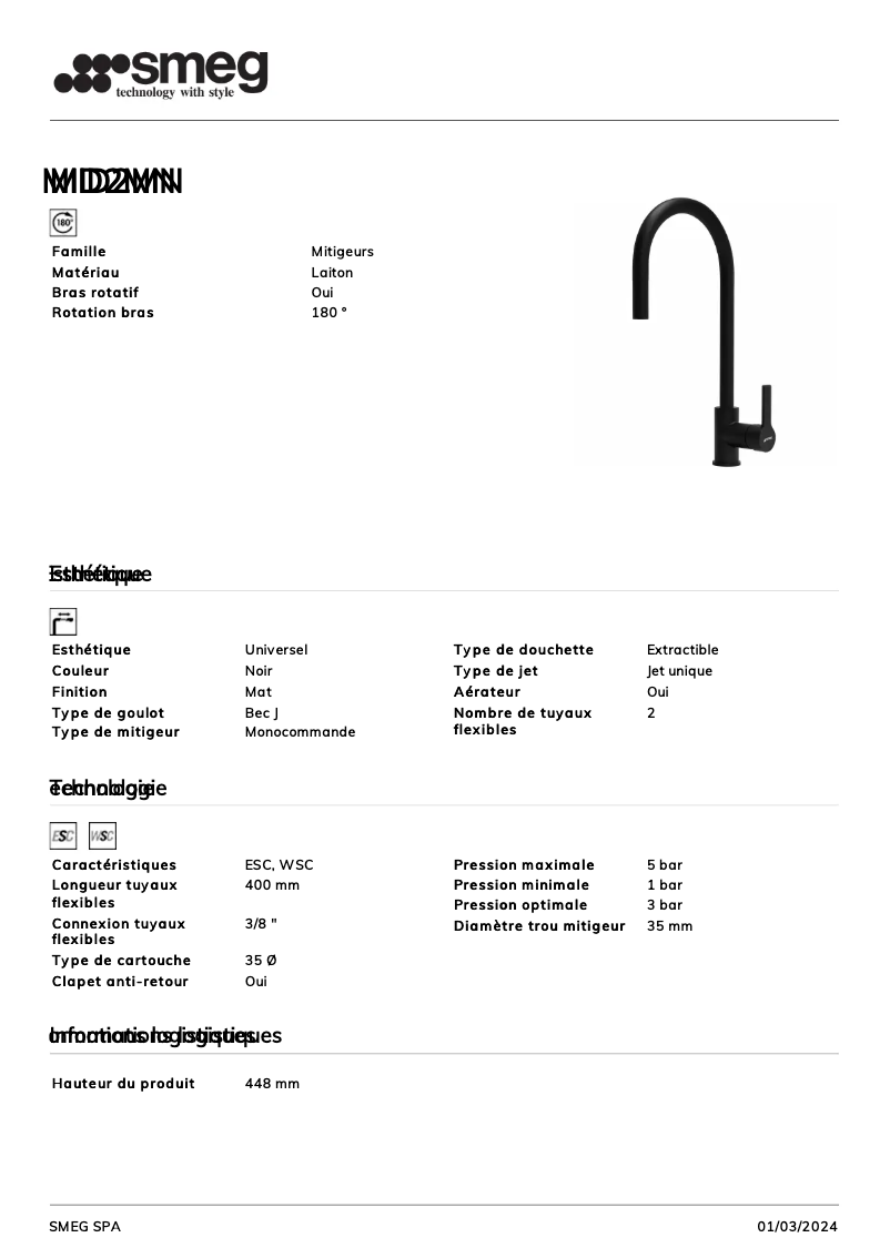 Página 1 del manual Ficha técnica Smeg MID2MN