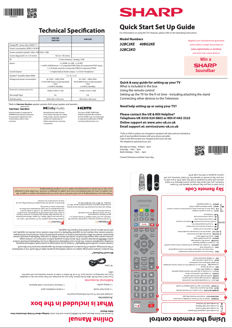 Page 1 de la notice Guide de démarrage rapide Sharp 32BC2KE