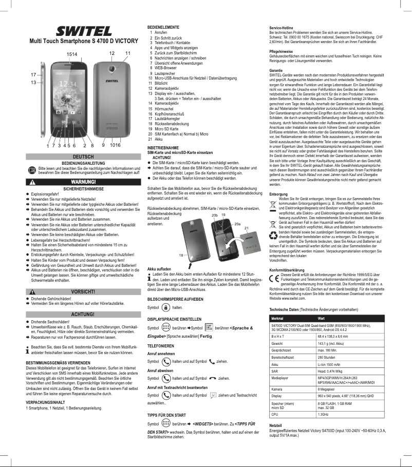 Page 1 de la notice Manuel utilisateur Switel VICTORY S 4700 D