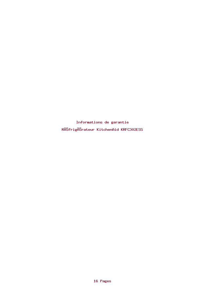 Page 1 de la notice Informations de garantie KitchenAid KRFC302ESS