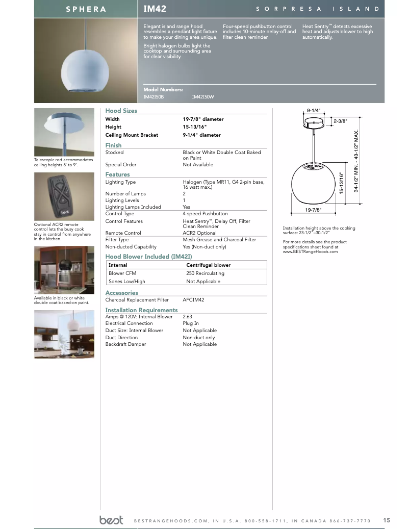 Page 1 de la notice Manuel utilisateur Best Sphera IM42I50W