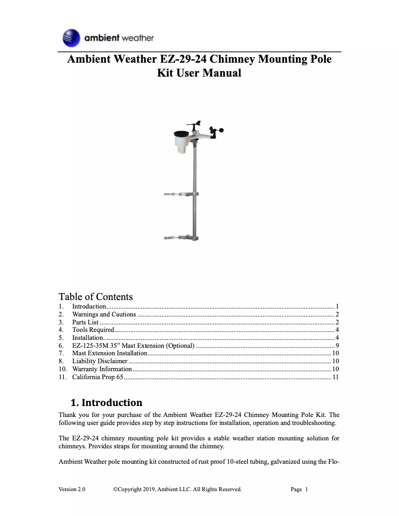 Page 1 de la notice Manuel utilisateur Ambient Weather EZ-29-24