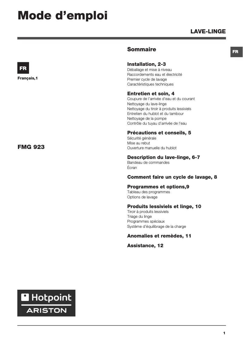 Image de la première page du manuel de l'appareil FMG 923B FR.C