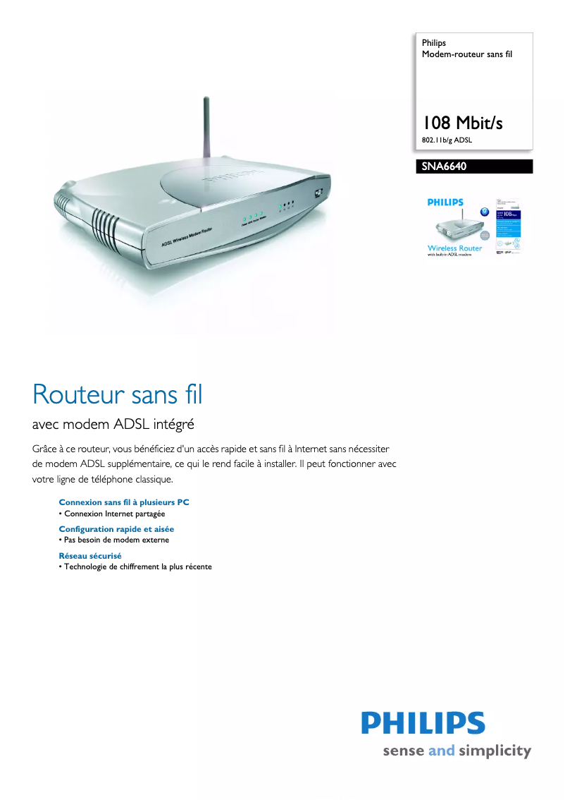 Page 1 of the manual Technical Sheet Philips SNA6640