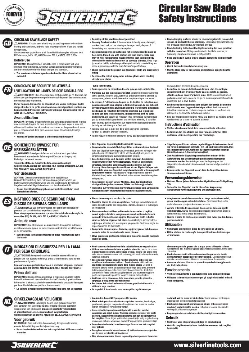 Page 1 de la notice Manuel utilisateur Silverline 892547