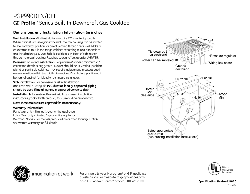 Página 1 del manual Ficha técnica GE Profile PGP990DENWW