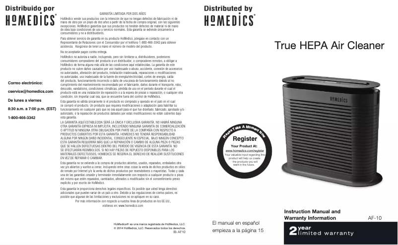 Page 1 de la notice Manuel utilisateur Homedics AF-10