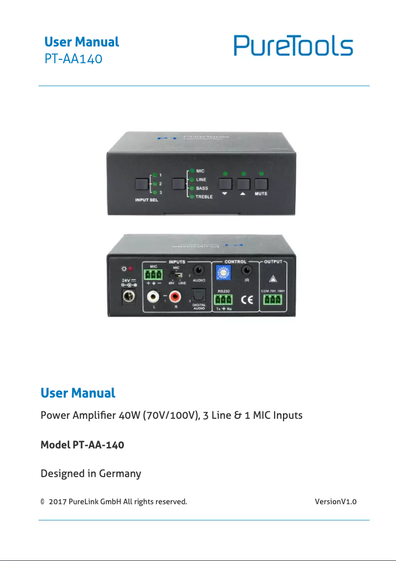 Page 1 de la notice Manuel utilisateur PureLink PT-AA140