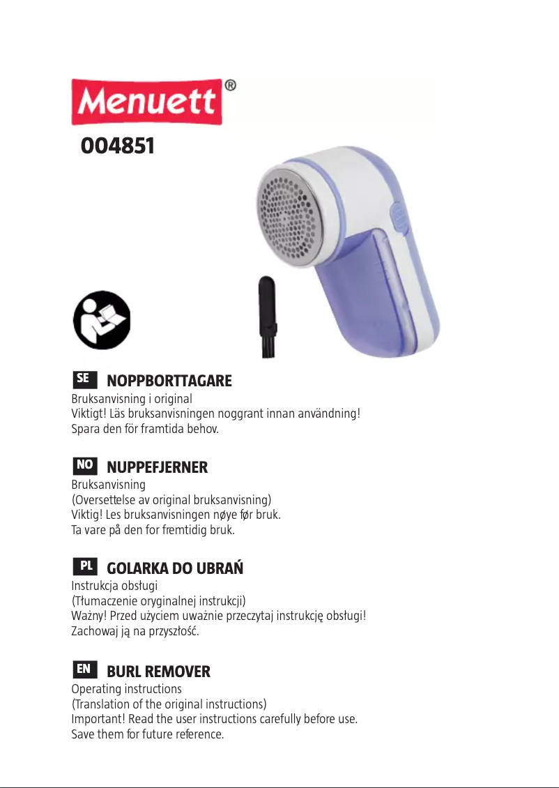 Page 1 de la notice Manuel utilisateur Menuett 004-851