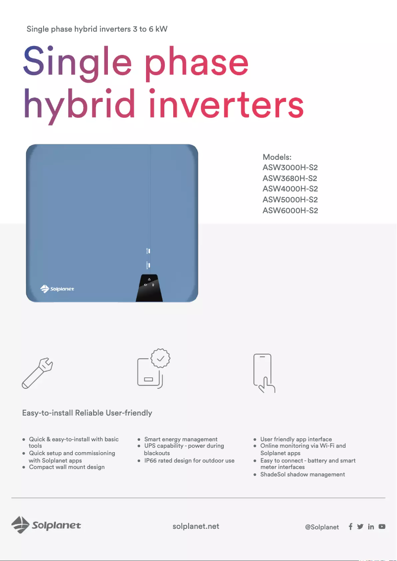 Página 1 del manual Ficha técnica Solplanet ASW5000H-S2