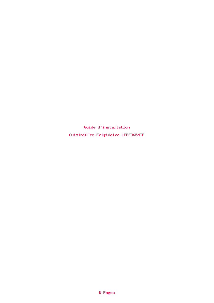 Page 1 de la notice Guide d'installation Frigidaire LFEF3054TF