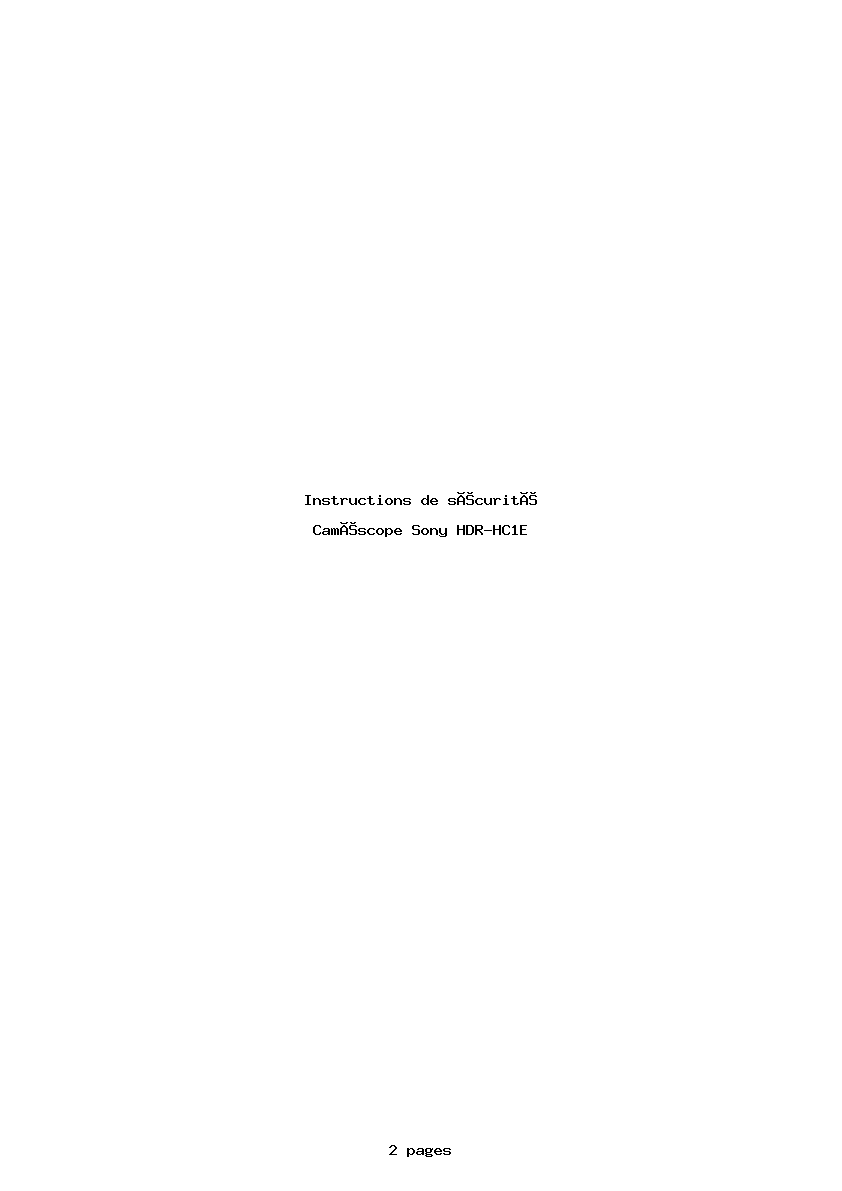 Page 1 de la notice Instructions de sécurité Sony HDR-HC1E