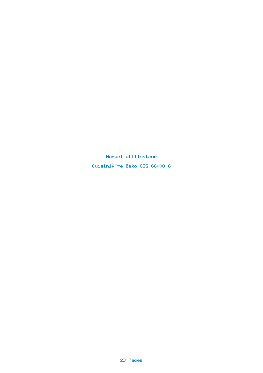 Page 1 de la notice Manuel utilisateur Beko CSS 66000 G