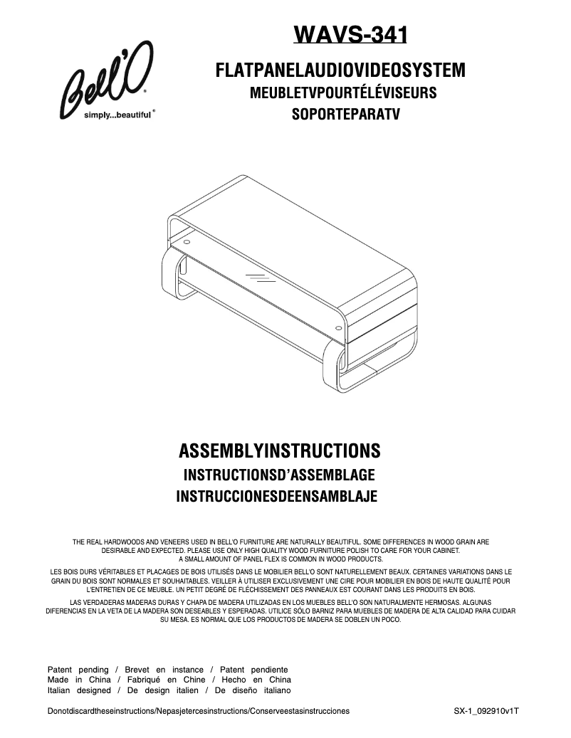 Page 1 de la notice Manuel utilisateur Bell'O WAVS-341