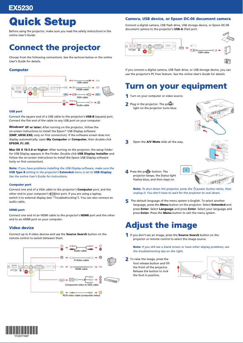 Página 1 del manual Manual de usuario Epson EX5230