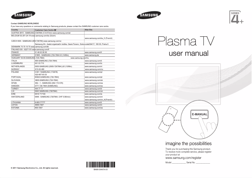 Página 1 del manual Guía de instalación Samsung PS43D490A1W