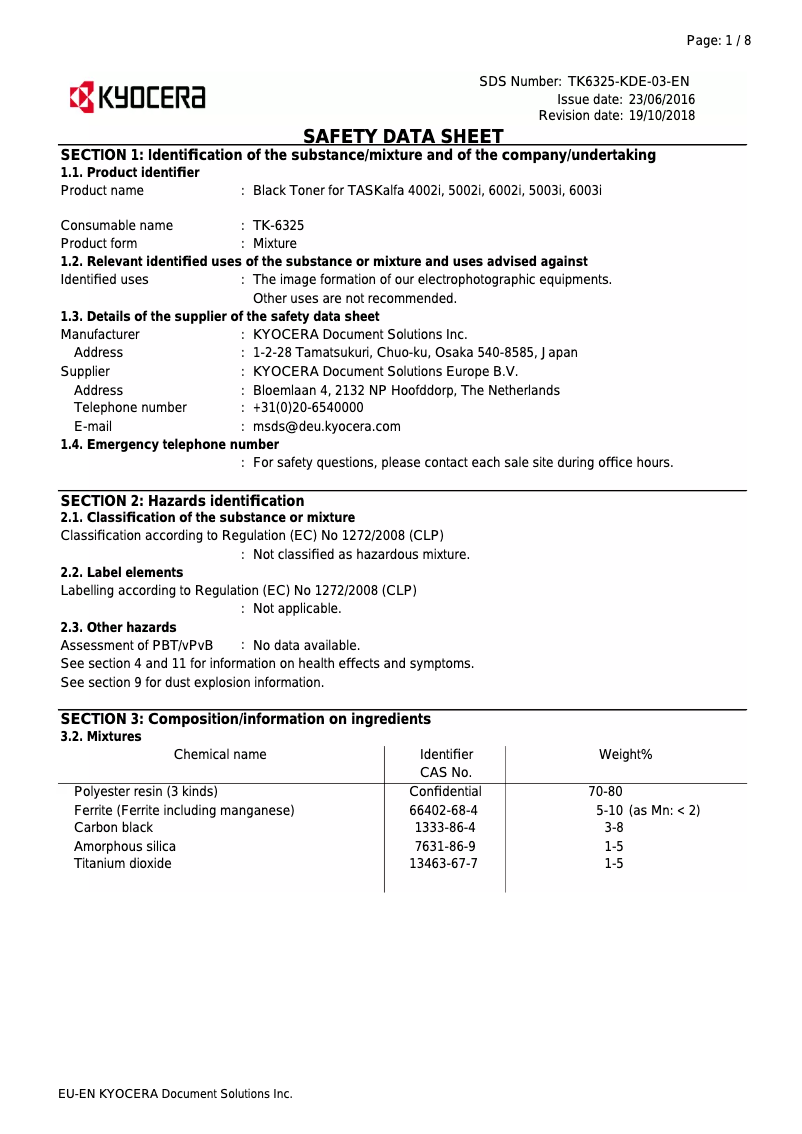 Page 1 de la notice Instructions de sécurité Kyocera TASKalfa 6002i