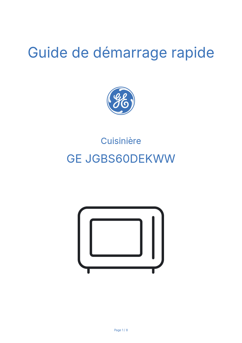 Page 1 de la notice Guide de démarrage rapide GE JGBS60DEKWW