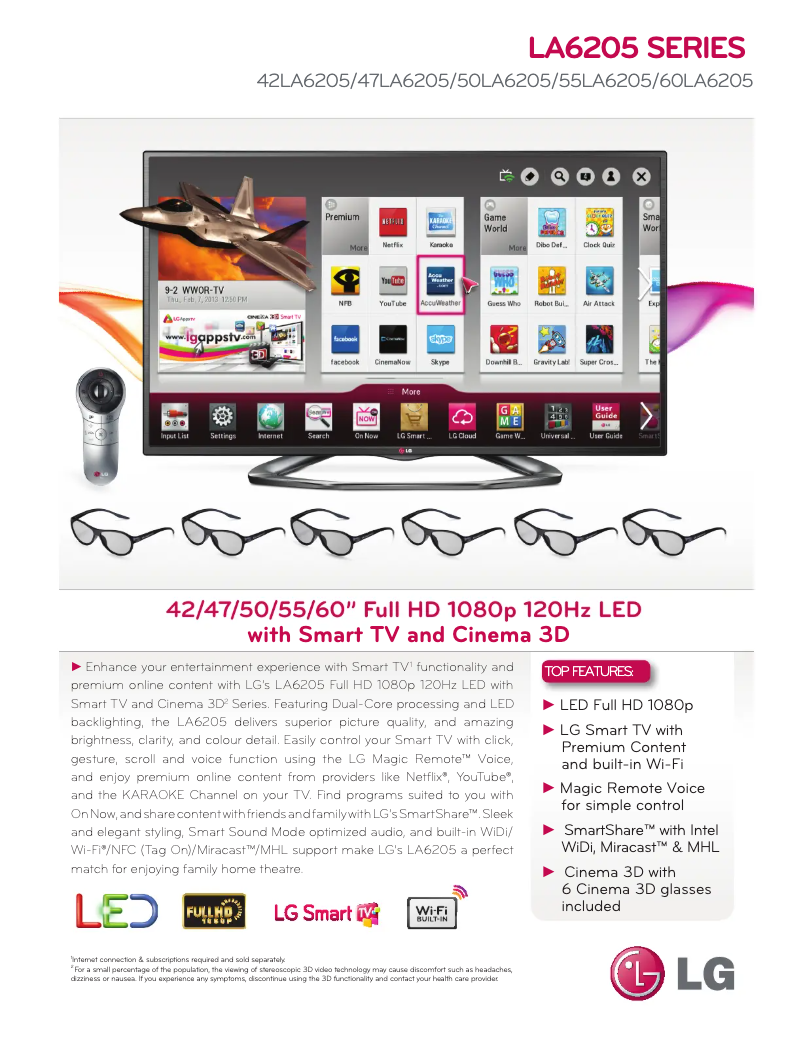 Page 1 de la notice Fiche technique LG 50LA6205