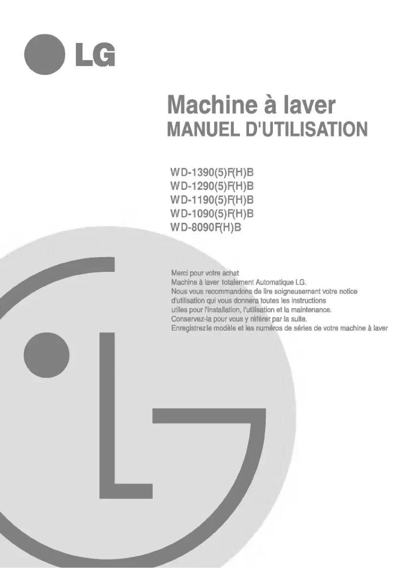 Page 1 de la notice Manuel utilisateur LG WD-8090FB