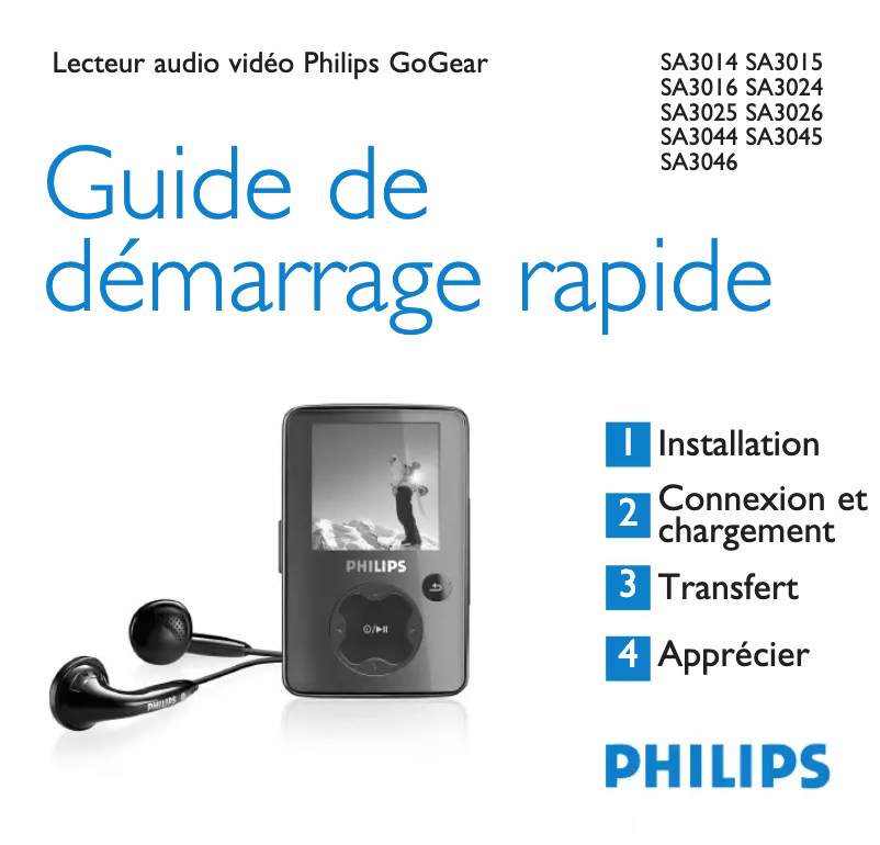 Page 1 of the manual Quick Start Guide Philips GoGear SA3025