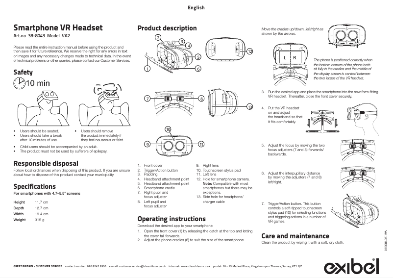 Page 1 de la notice Manuel utilisateur Exibel VA2