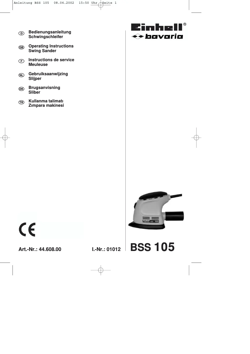 Page 1 de la notice Manuel utilisateur Bavaria by Einhell BSS 105