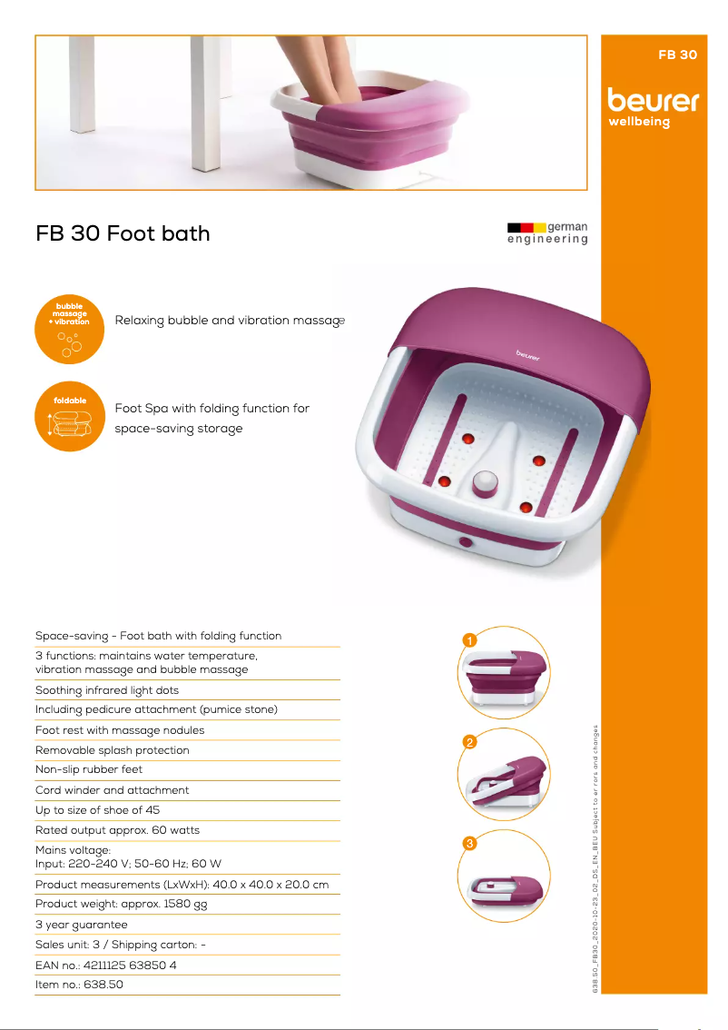 Page 1 de la notice Fiche technique Beurer FB 30