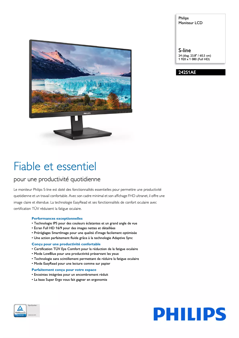 Página 1 del manual Ficha técnica Philips S Line 242S1AE