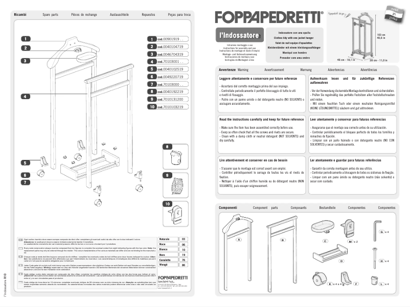 Page 1 de la notice Manuel utilisateur Foppapedretti L'Indossatore