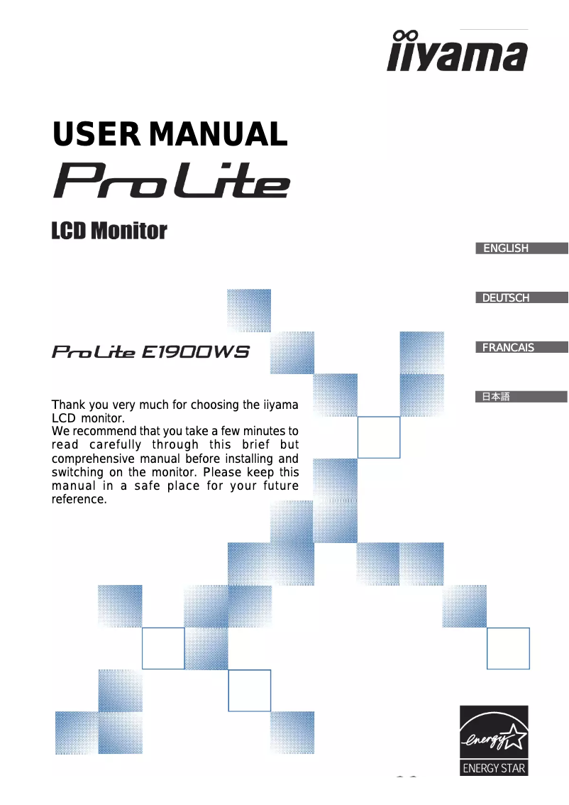 Page 1 de la notice Manuel utilisateur Iiyama ProLite E1900WS