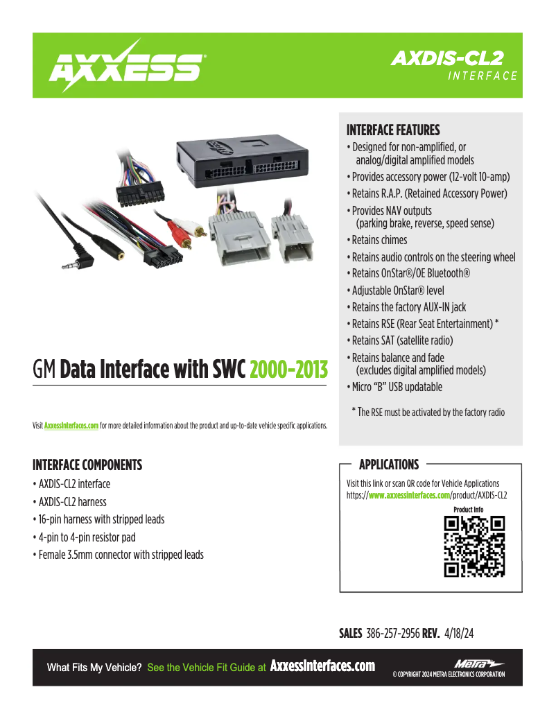 Page 1 de la notice Fiche technique AXESS AXDIS-CL2