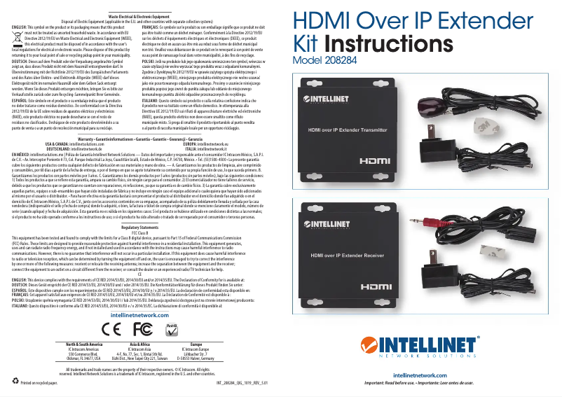 Page 1 de la notice Manuel utilisateur Intellinet 208284