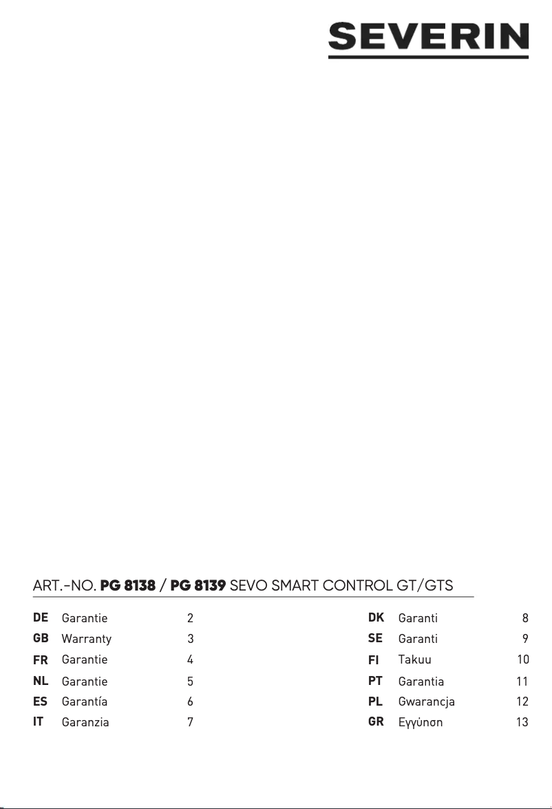Page 1 de la notice Informations de garantie Severin SEVO Smart Control GTS PG 8139