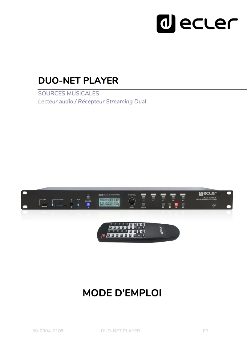 Page 1 de la notice Manuel utilisateur Ecler DUO-NET PLAYER