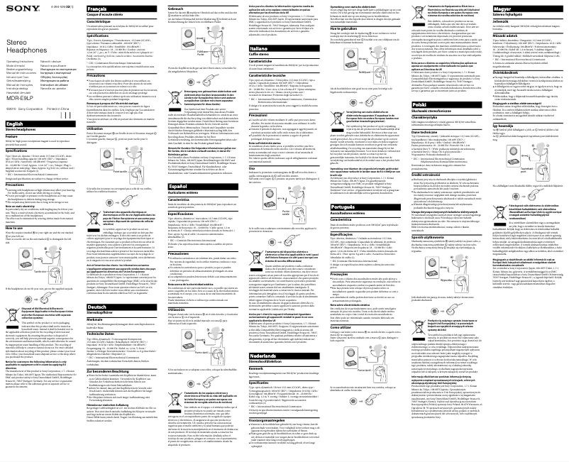 Page 1 de la notice Manuel utilisateur Sony MDR-E9LP/W