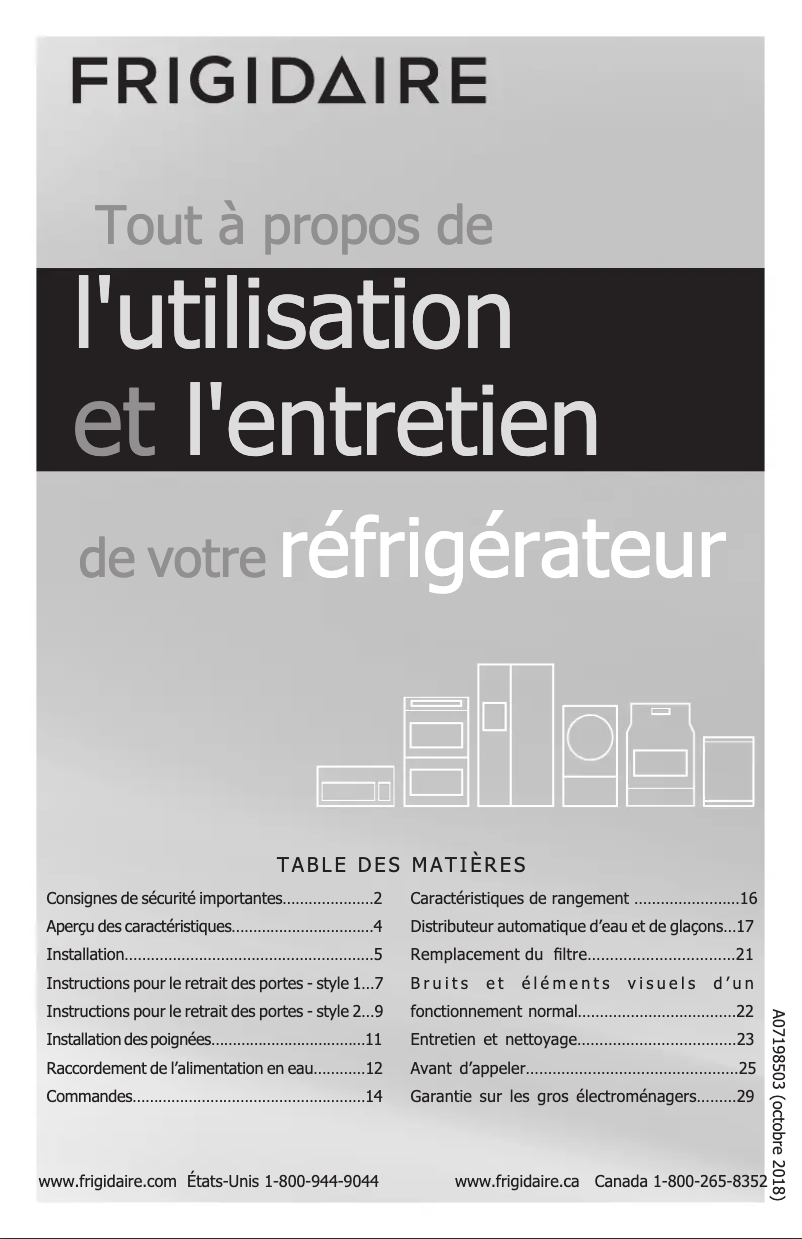 Page 1 de la notice Manuel utilisateur Frigidaire LFSS2312TP