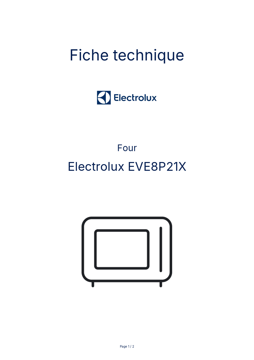 Page 1 de la notice Fiche technique Electrolux EVE8P21X