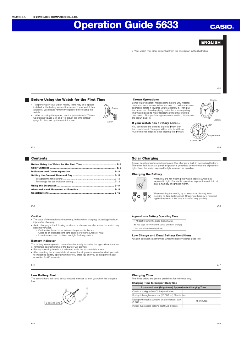 Page 1 de la notice Manuel utilisateur Casio Edifice EFS-S560DB-1AVUEF