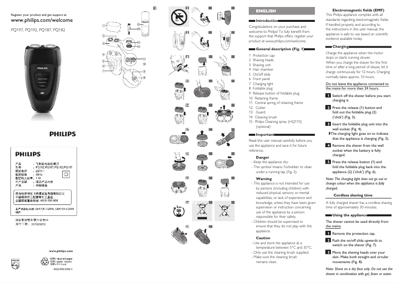 Page 1 de la notice Manuel utilisateur Philips PQ182