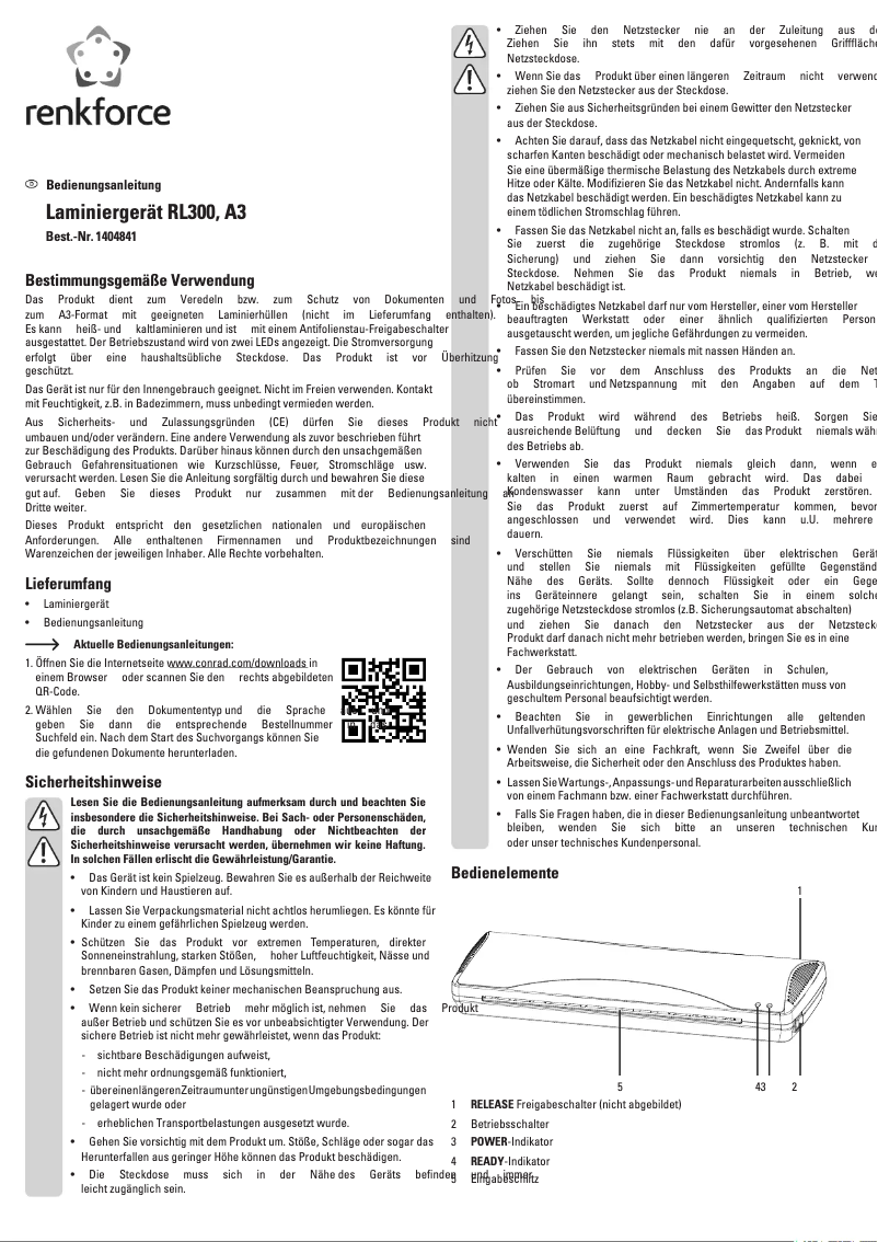 Page 1 de la notice Manuel utilisateur Renkforce RL300