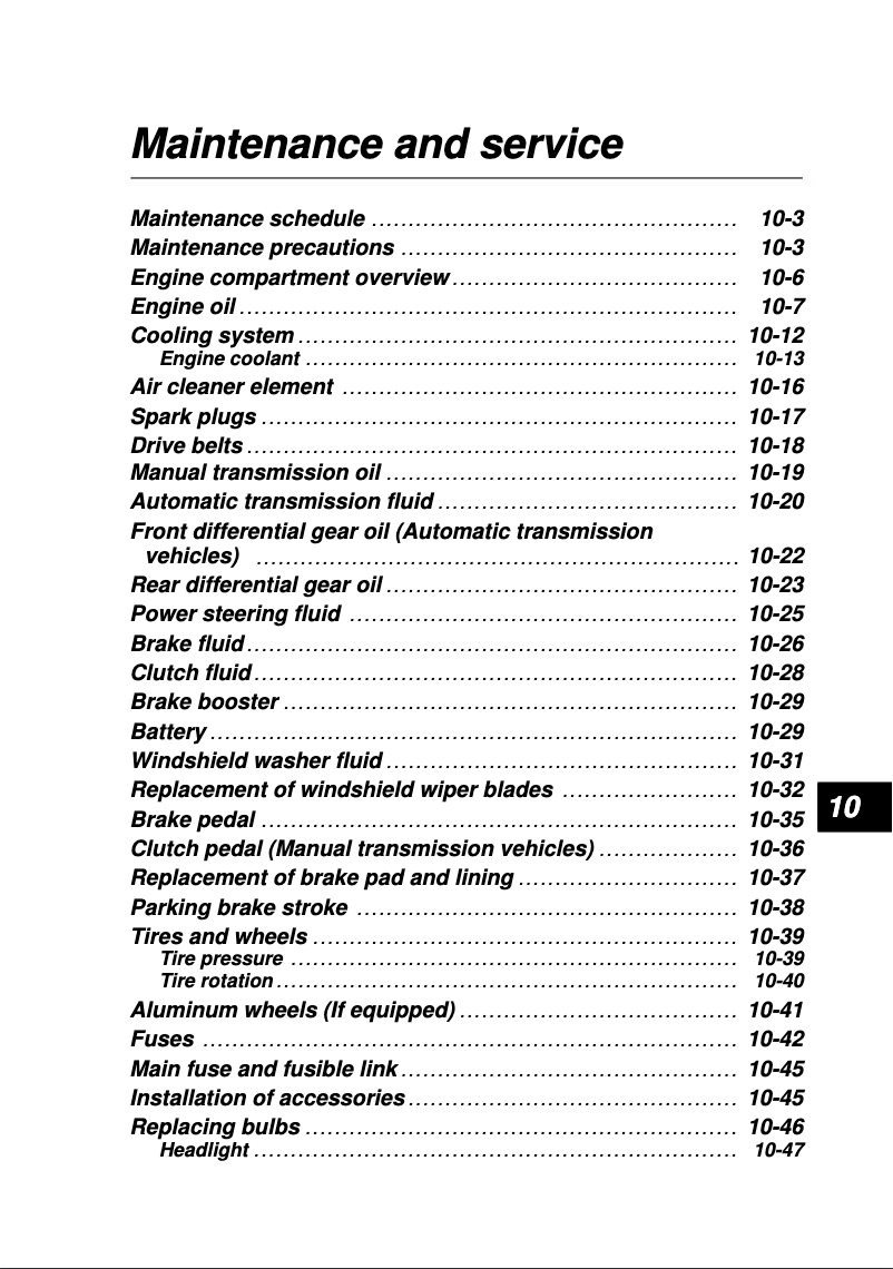 Page 1 de la notice Manuel d'utilisation et d'entretien Subaru Forester (2000)