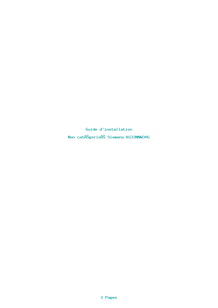 Page 1 de la notice Guide d'installation Siemens KG33NNW30G