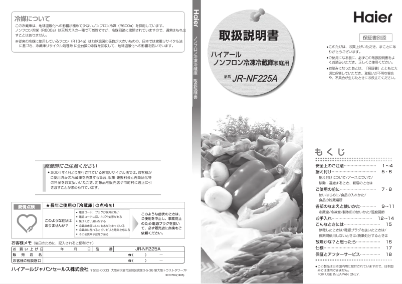 Página 1 del manual Manual de usuario Haier JR-NF225A