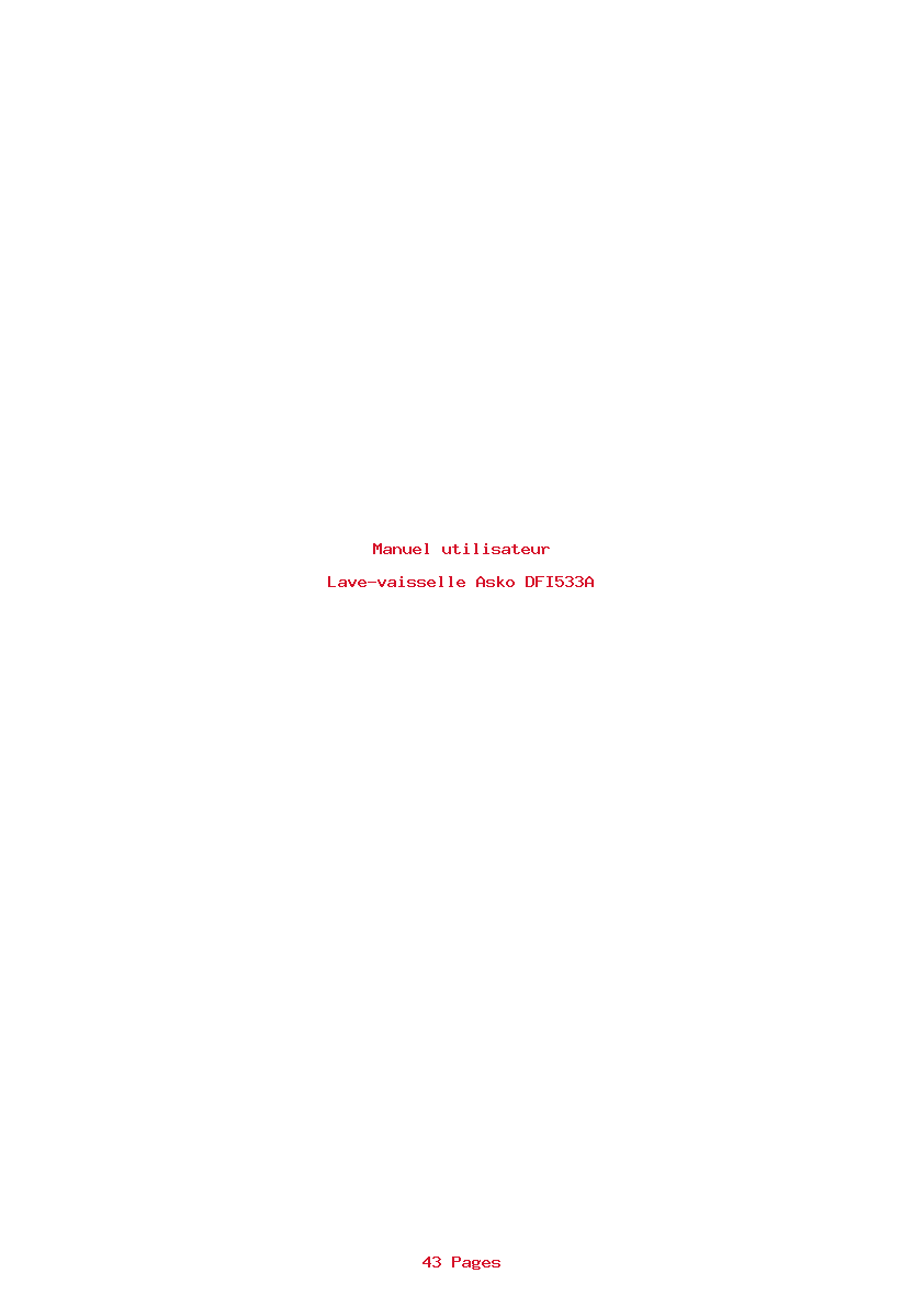 Page 1 de la notice Manuel utilisateur Asko DFI533A