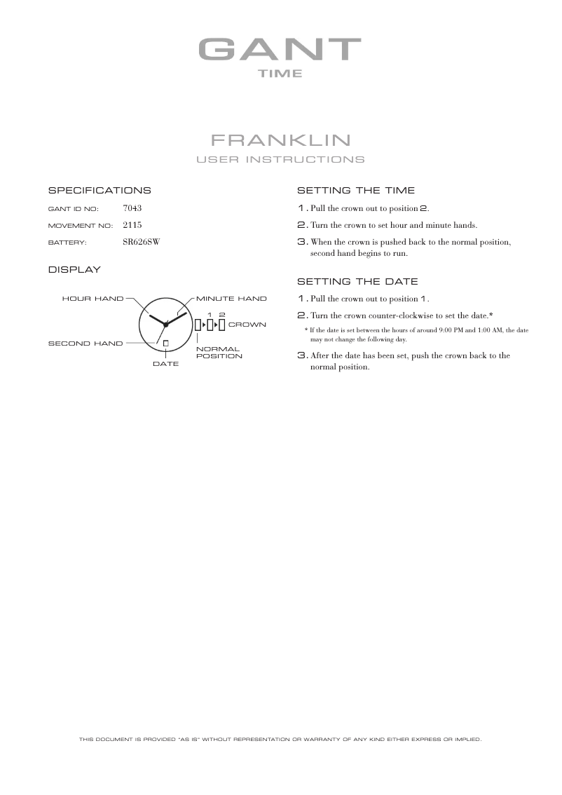 Page 1 de la notice Manuel utilisateur Gant Franklin 7043