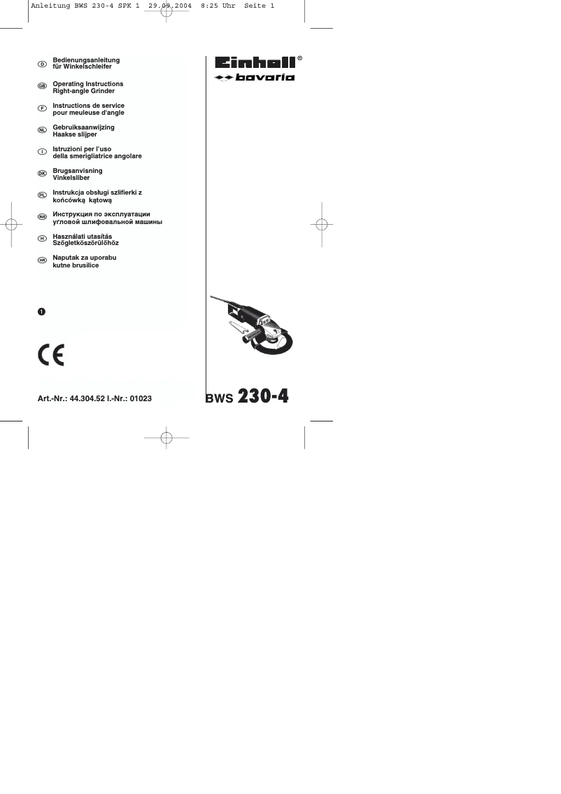 Page 1 de la notice Manuel utilisateur Bavaria by Einhell BWS 230/4