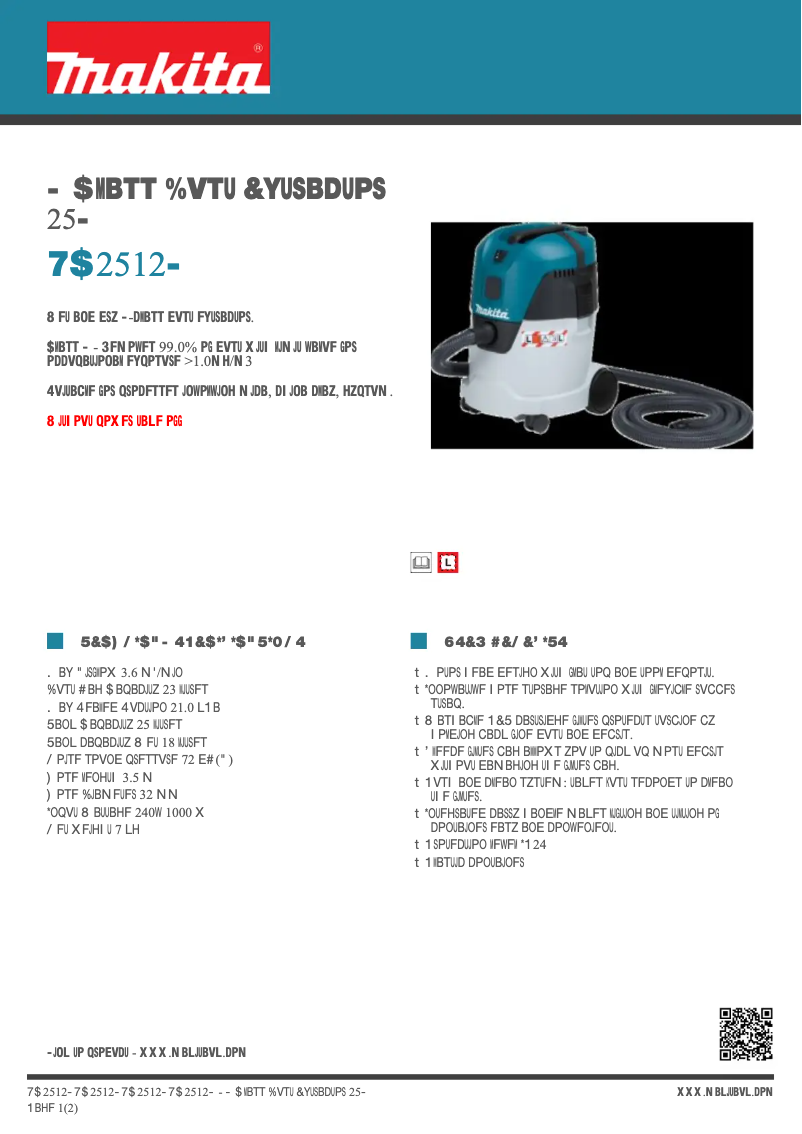 Page 1 de la notice Fiche technique Makita VC2512L