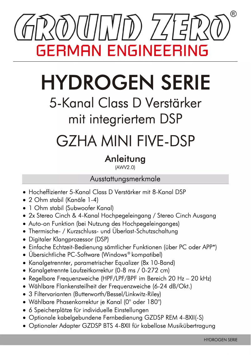 Page 1 of the manual User Manual Ground Zero GZHA MINI FIVE-DSP