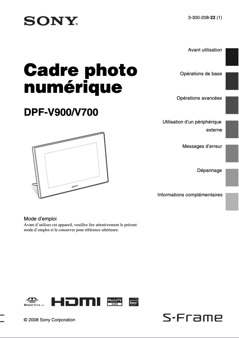 Page n°1 - Manuel utilisateur Sony DPF-V900
